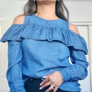 LOFT Open shoulder denim shirt